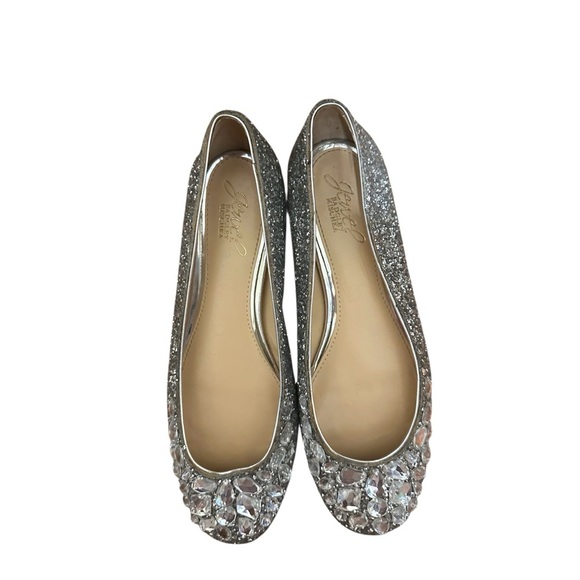 Jewel Badgley Mischka Silver Glitter Flats - Picture 3 of 6